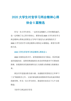 2020大学生村官学习两会精神心得体会5篇精选.doc