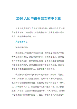 2020入团申请书范文初中5篇.doc