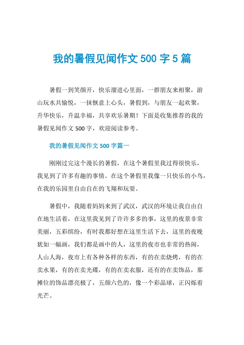 我的暑假见闻作文500字5篇.doc_第1页