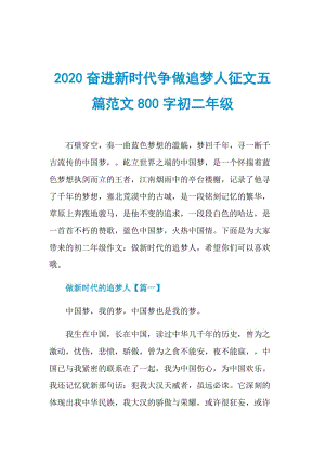 2020奋进新时代争做追梦人征文五篇范文800字初二年级.doc