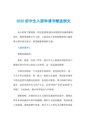 2020初中生入团申请书精选例文.doc