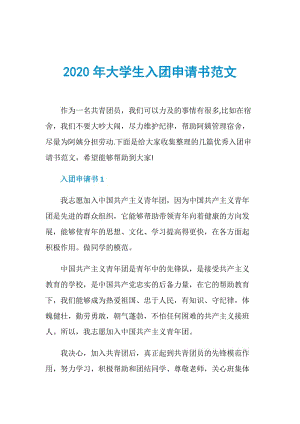 2020年大学生入团申请书范文.doc