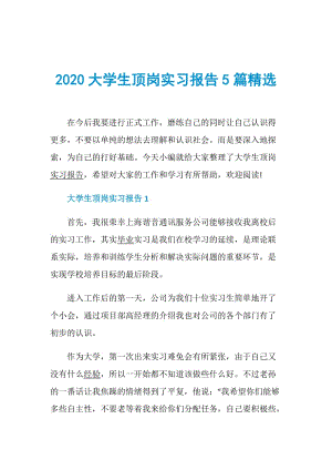 2020大学生顶岗实习报告5篇精选.doc