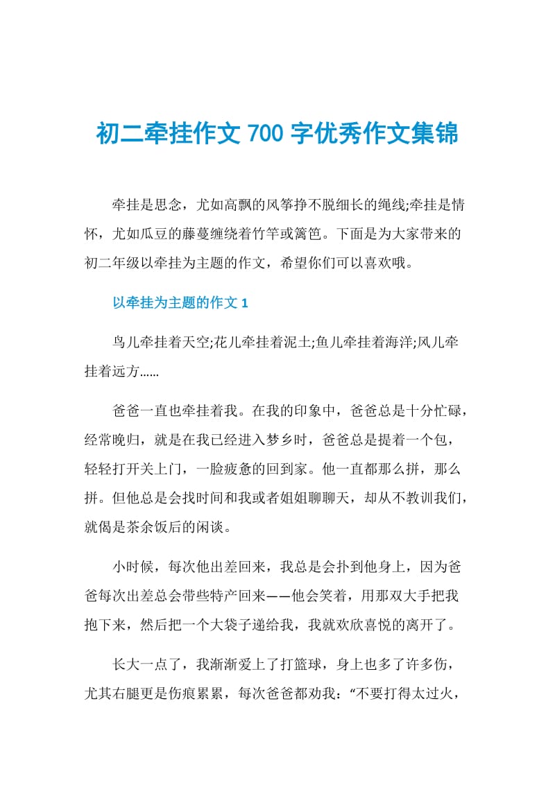 初二牵挂作文700字优秀作文集锦.doc_第1页