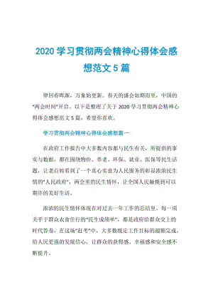 2020学习贯彻两会精神心得体会感想范文5篇.doc