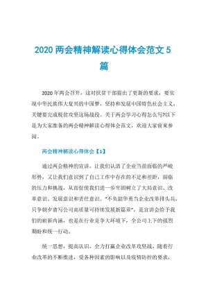 2020两会精神解读心得体会范文5篇.doc