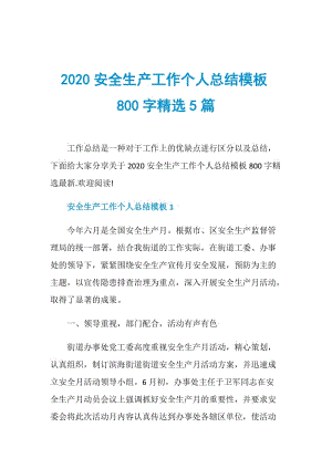 2020安全生产工作个人总结模板800字精选5篇.doc