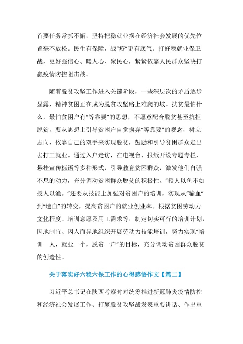 关于落实好六稳六保工作的心得感悟作文5篇精选.doc_第2页