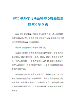 2020教师学习两会精神心得感悟总结800字5篇.doc