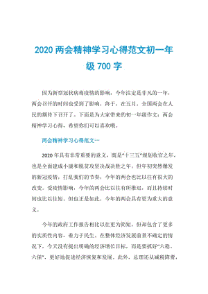 2020两会精神学习心得范文初一年级700字.doc