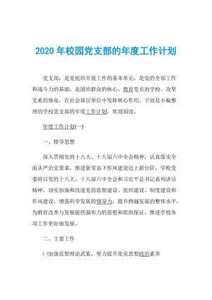 2020年校园党支部的年度工作计划.doc