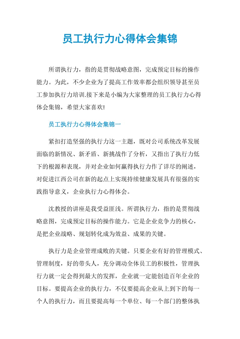 员工执行力心得体会集锦.doc_第1页