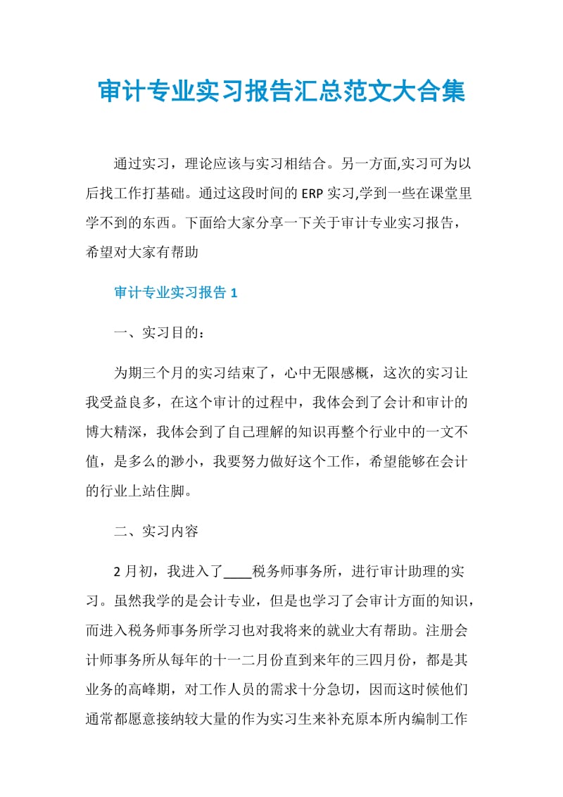 审计专业实习报告汇总范文大合集.doc_第1页