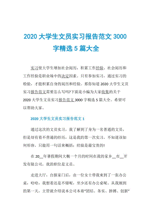 2020大学生文员实习报告范文3000字精选5篇大全.doc