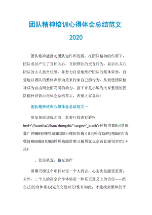 团队精神培训心得体会总结范文2020.doc