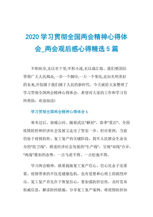 2020学习贯彻全国两会精神心得体会_两会观后感心得精选5篇.doc