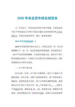 2020年安全员年终总结范本.doc