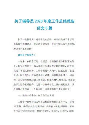 关于辅导员2020年度工作总结报告范文5篇.doc