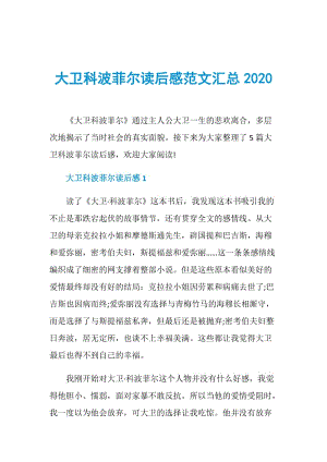 大卫科波菲尔读后感范文汇总2020.doc