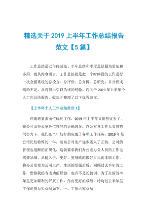 精选关于2019上半年工作总结报告范文【5篇】.doc