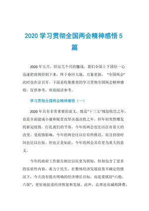 2020学习贯彻全国两会精神感悟5篇.doc