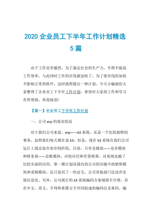 2020企业员工下半年工作计划精选5篇.doc