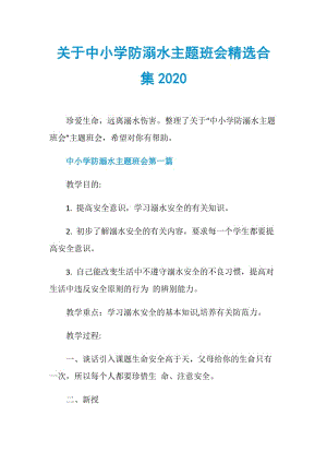 关于中小学防溺水主题班会精选合集2020.doc