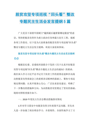 脱贫攻坚专项巡视“回头看”整改专题民主生活会发言提纲5篇.doc