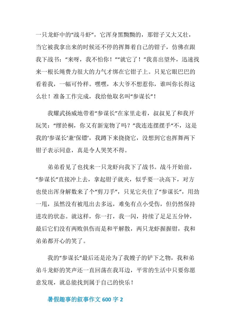 2020暑假趣事的叙事作文600字5篇.doc_第2页