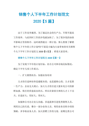 销售个人下半年工作计划范文2020【5篇】.doc