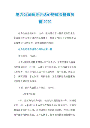 电力公司领导讲话心得体会精选多篇2020.doc