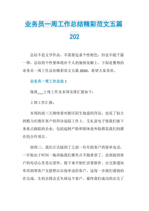 业务员一周工作总结精彩范文五篇202.doc