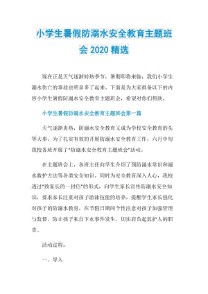 小学生暑假防溺水安全教育主题班会2020精选.doc