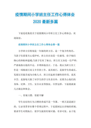 疫情期间小学班主任工作心得体会2020最新多篇.doc