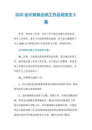 2020会计财政出纳工作总结范文5篇.doc