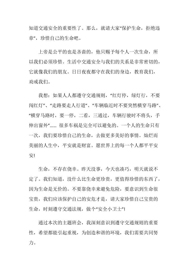 关于2020交通安全主题班会心得体会汇编.doc_第3页