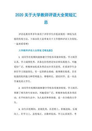 2020关于大学教师评语大全简短汇总.doc