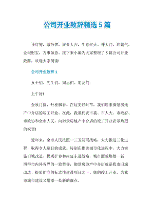 公司开业致辞精选5篇.doc