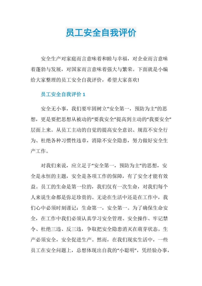 员工安全自我评价.doc_第1页