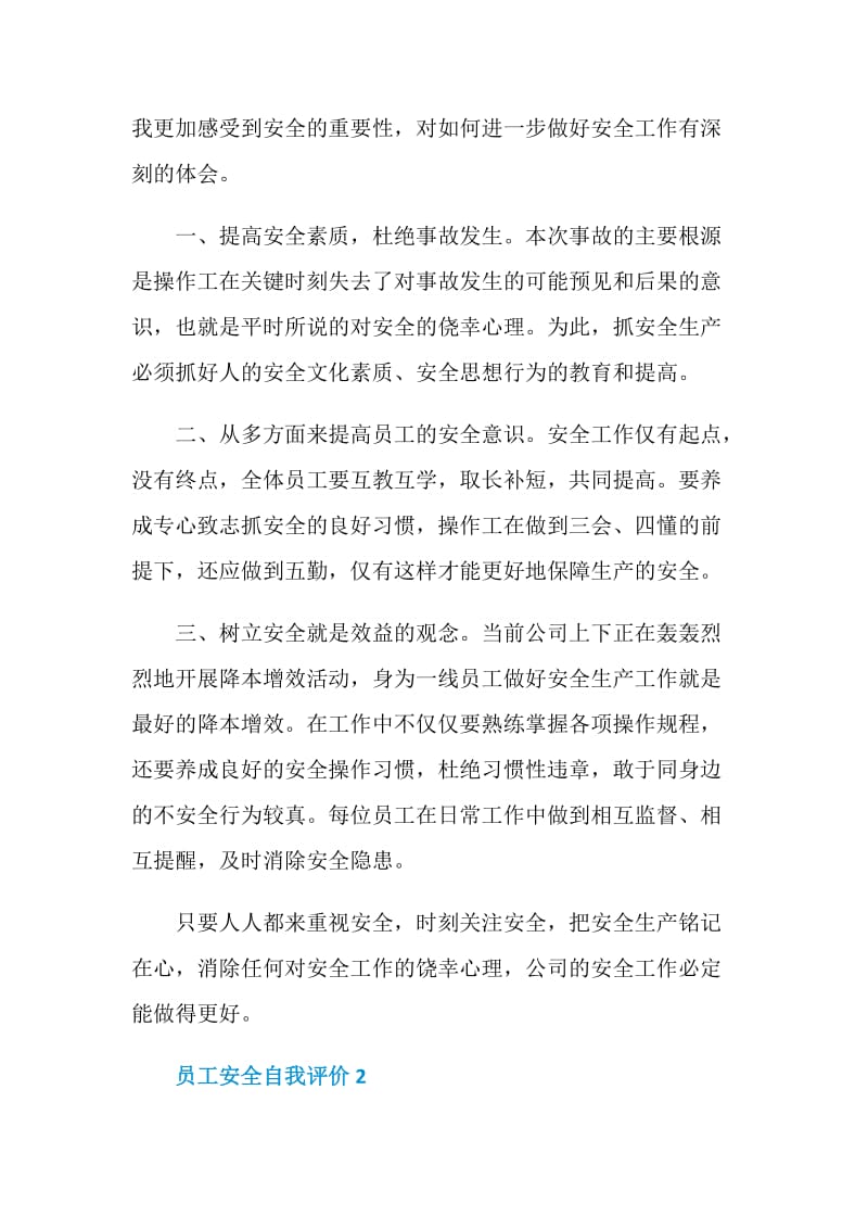 关于员工安全自我评价.doc_第2页