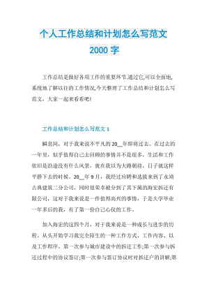 个人工作总结和计划怎么写范文2000字.doc