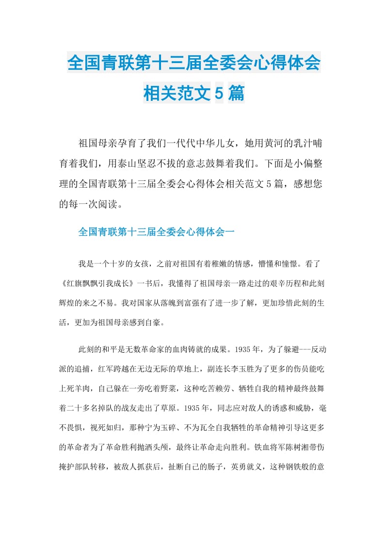 全国青联第十三届全委会心得体会相关范文5篇.doc_第1页