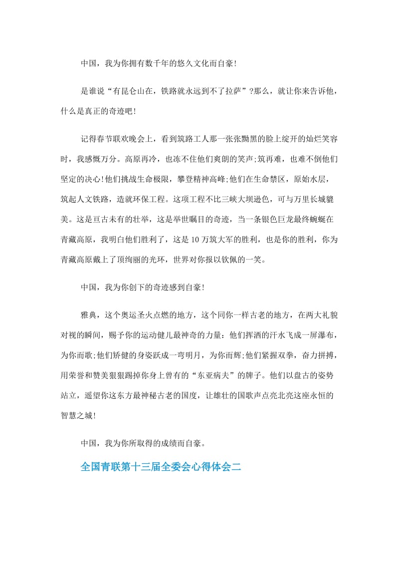 全国青联第十三届全委会心得体会有关作文600字精选5篇.doc_第2页