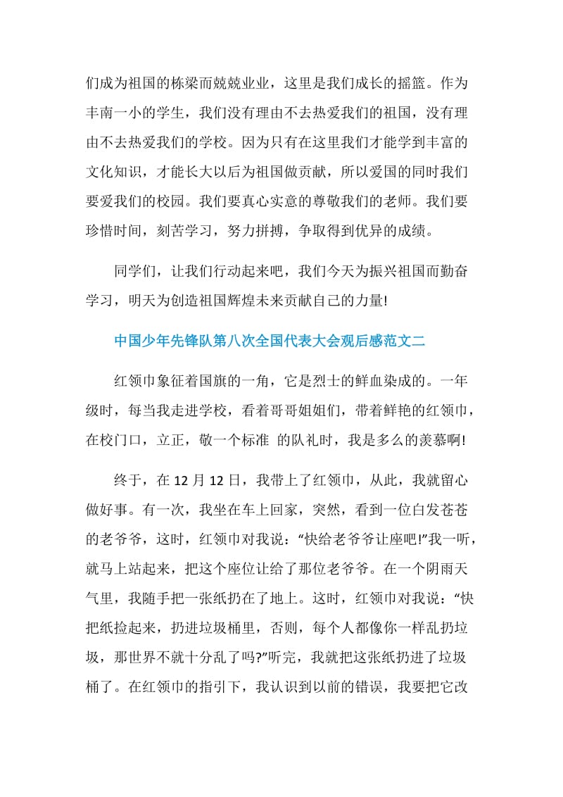 中国少年先锋队第八次全国代表大会观后感范文十篇.doc_第2页