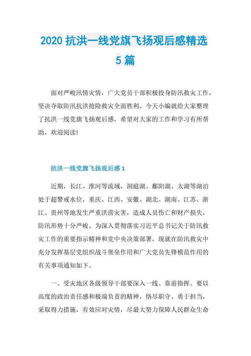 2020抗洪一线党旗飞扬观后感精选5篇.doc_第1页