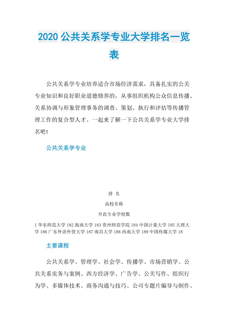 2020公共关系学专业大学排名一览表.doc_第1页