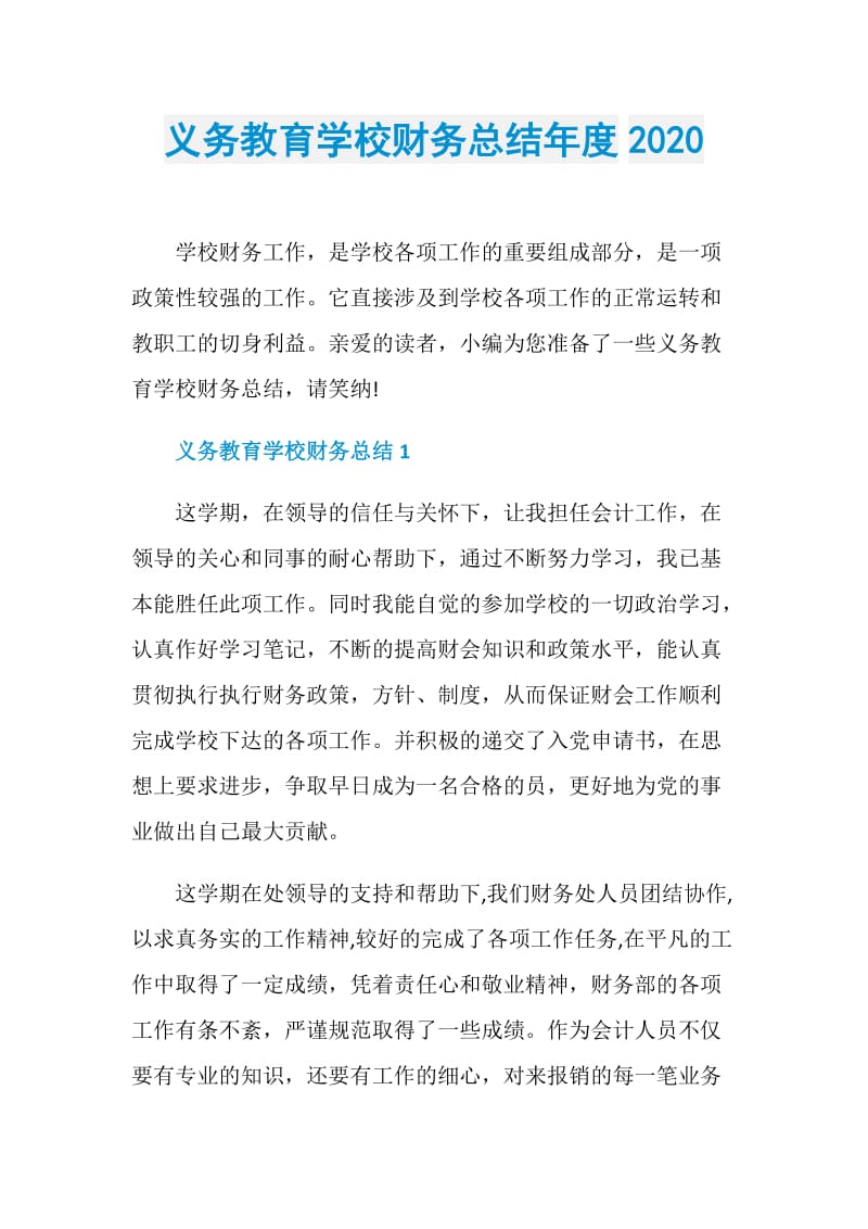 义务教育学校财务总结年度2020.doc_第1页