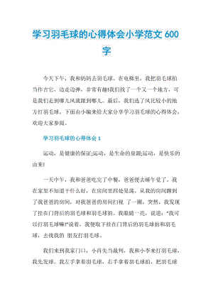 学习羽毛球的心得体会小学范文600字.doc