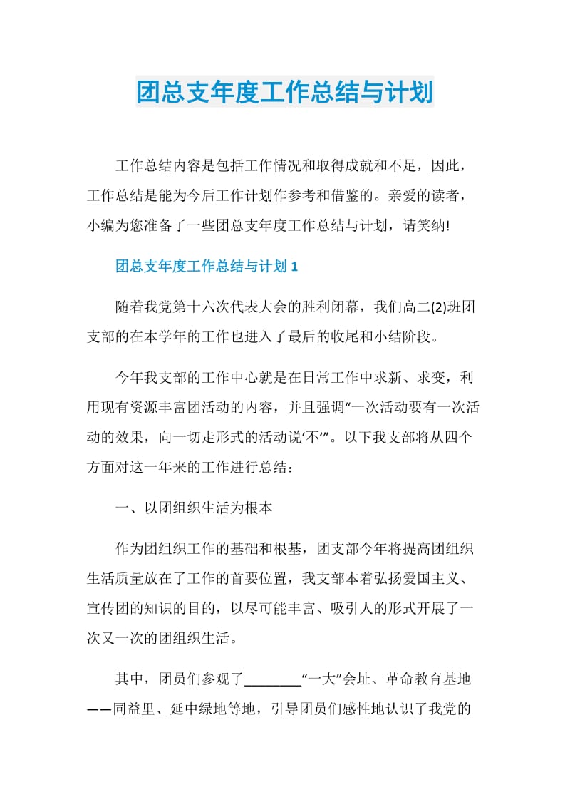 团总支年度工作总结与计划.doc_第1页