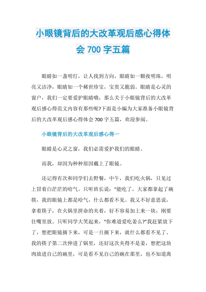 小眼镜背后的大改革观后感心得体会700字五篇.doc_第1页